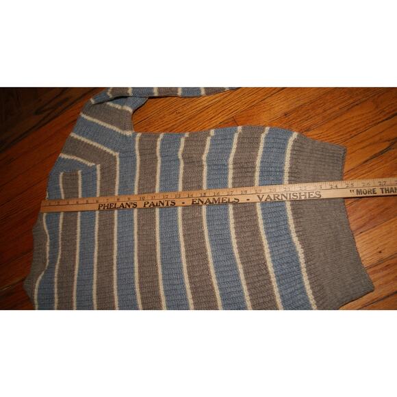 Vintage 80s Stetson Wool Bled Gray Blue Ivory Stripe Mens M Knit Sweater USA - Picture 8 of 9